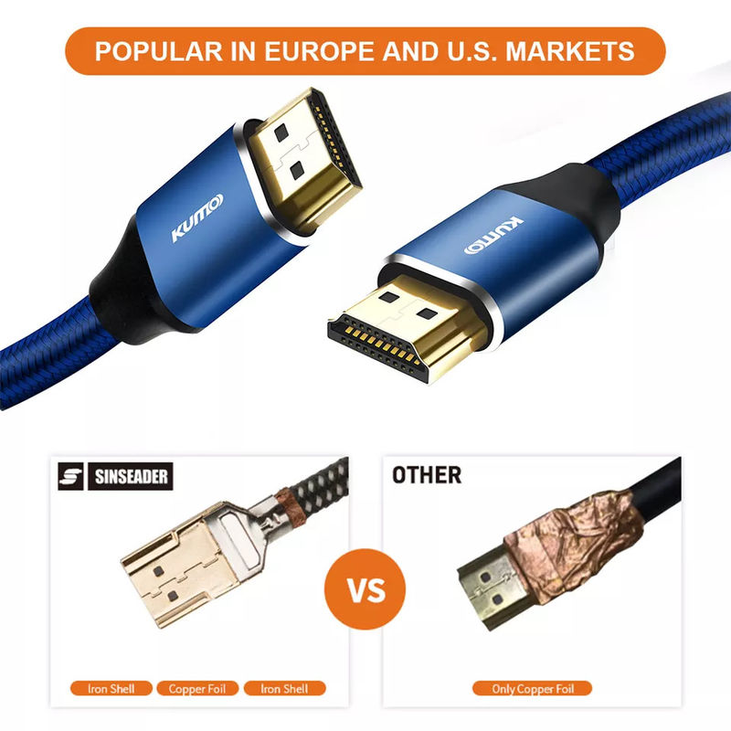 HDR TDR Test 48gbps Gold Plated 4k HDMI Cable 120Hz Supports Ethernet 3D 4K HDTV