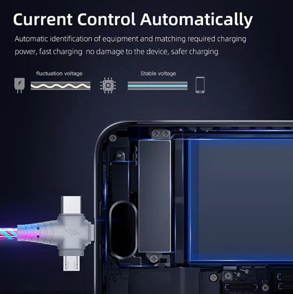 3in1 Flow Luminous Lighting usb cable for Samsung 3 in 1 2in1 LED Micro USB Type C 8Pin charger Wire for iPhone Huawei Xiaomi