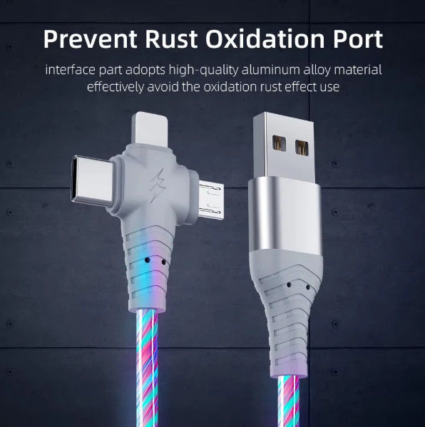3in1 Flow Luminous Lighting usb cable for Samsung 3 in 1 2in1 LED Micro USB Type C 8Pin charger Wire for iPhone Huawei Xiaomi