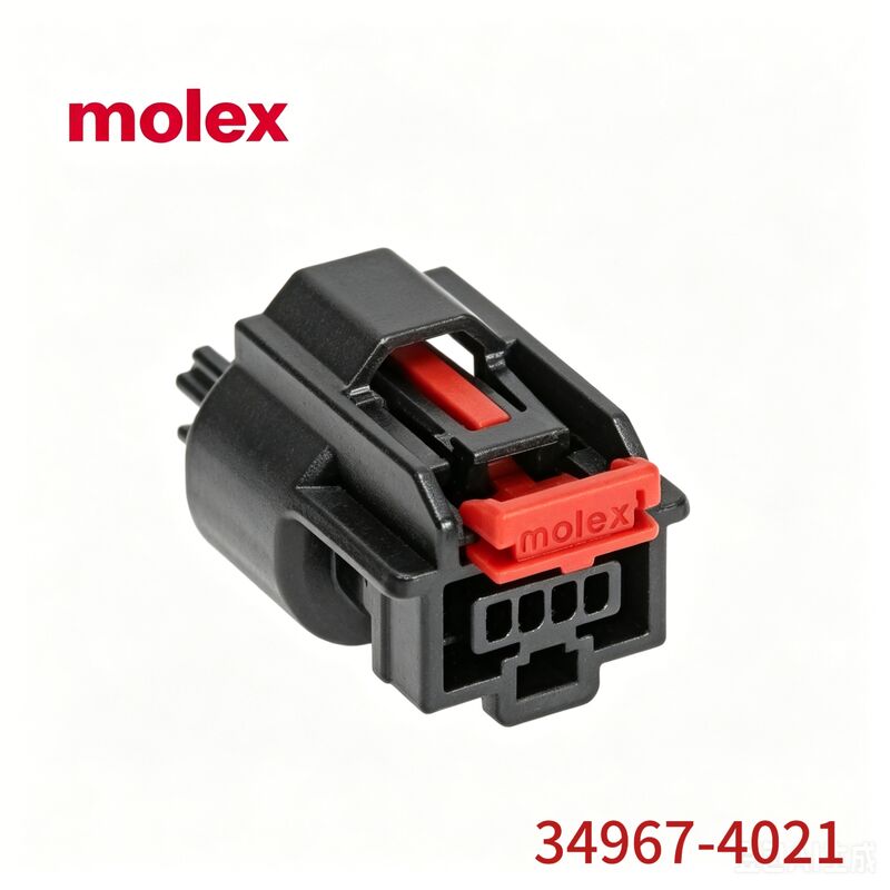 Molex 34967-4021 4-Pin Black Automotive Connector Housing with Red Locking Clip, Original Molex Connector